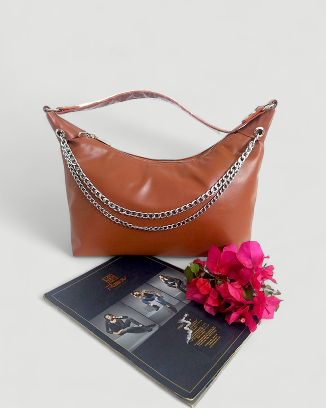 کیف زنانه چرم عسلی دوشی بند کوتاه خاص شیک