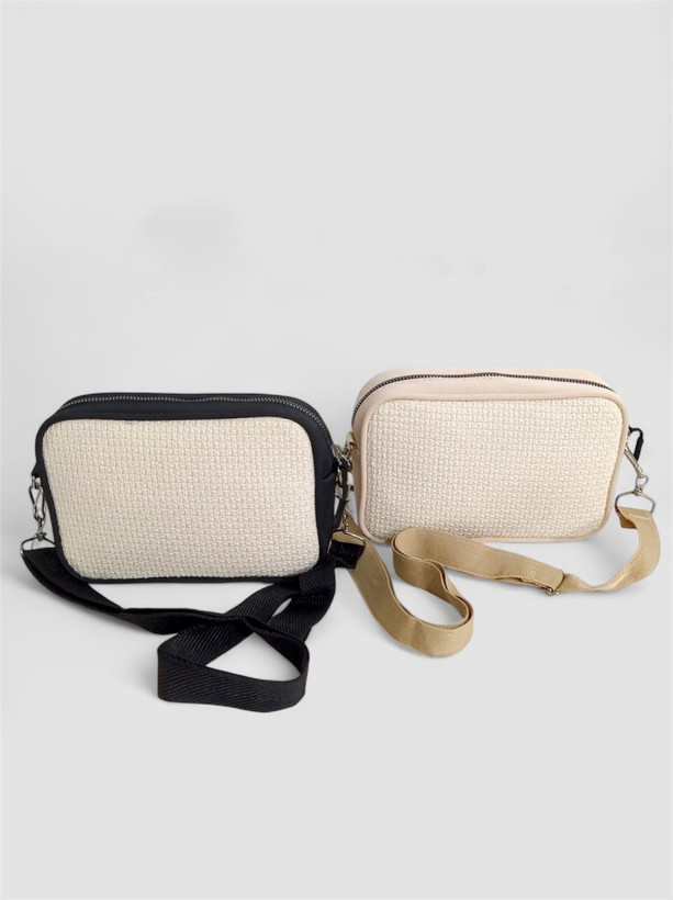 کیف کوچک زنانه کنفی دوشی کرم مشکی