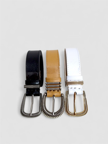 کمربند زنانه چرم دور دوخت سفید