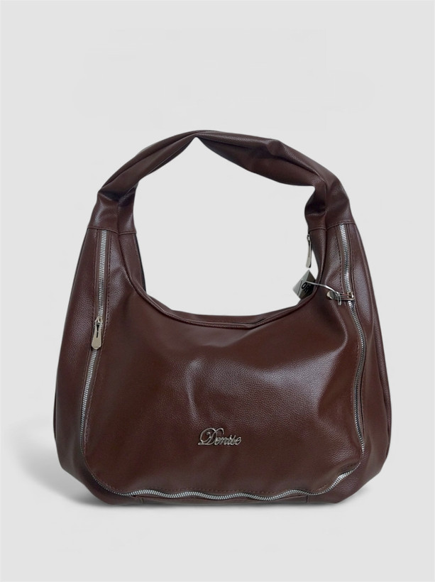 کیف زنانه چرم شل قهوه ای طرح زیپی