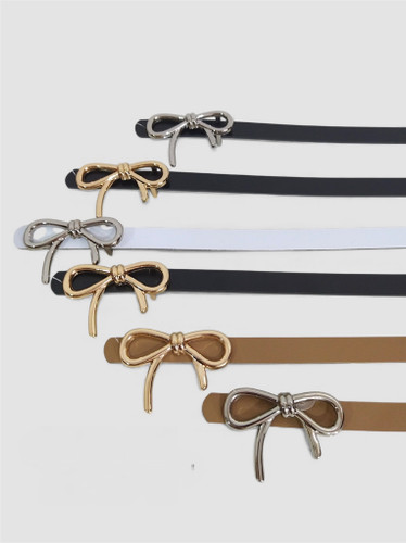 کمربند زنانه باریک طرح پاپیون سگک نقره ای