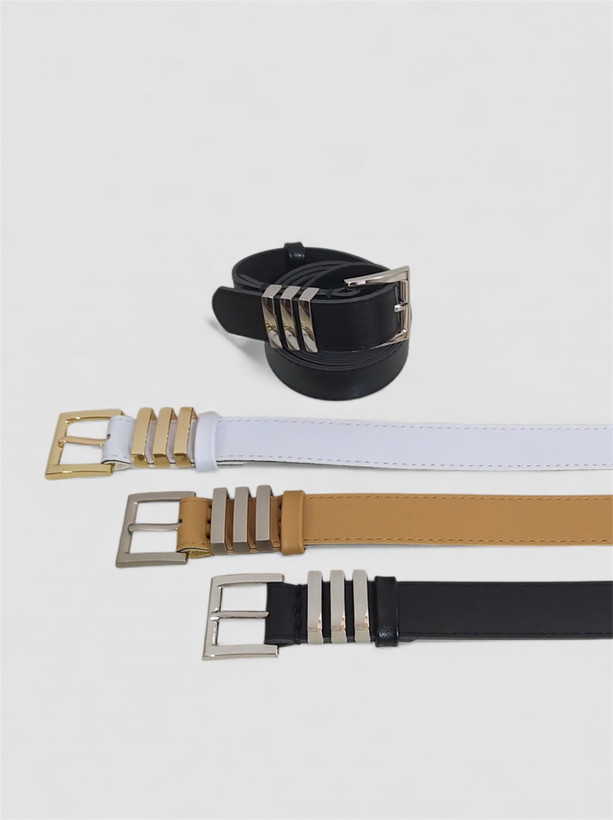 کمربند دخترانه چرم کرم سگک طلایی