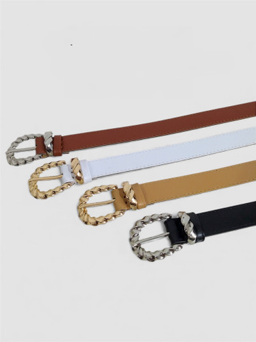 کمربند زنانه کلاسیک مشکی سگک طلایی