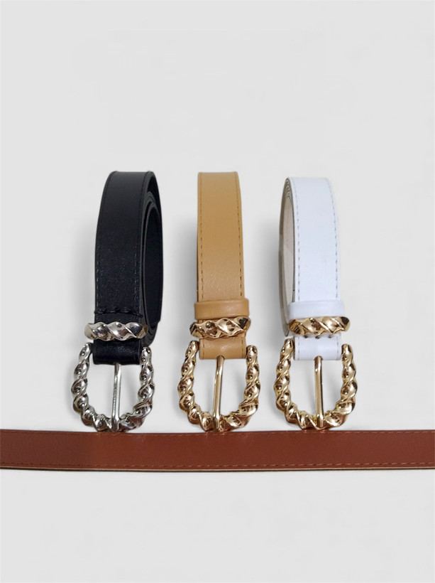 کمربند زنانه چرم کرم عسلی