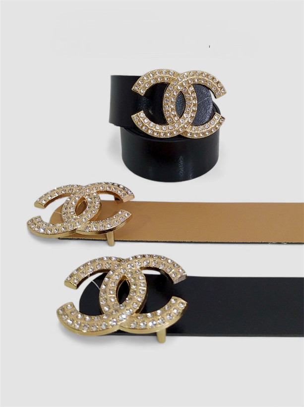 کمربند زنانه نگین دار مشکی سگک طلایی