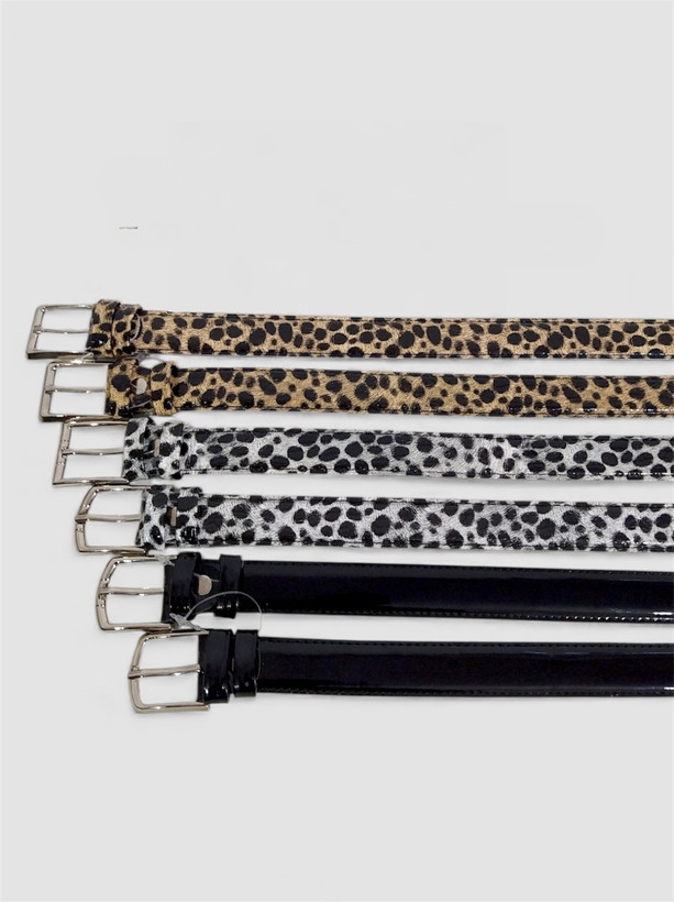 کمربند پلنگی زنانه چرم ورنی دور دوخت رسمی