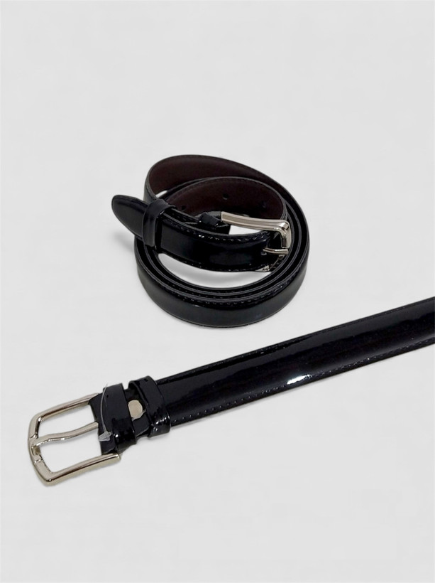 کمربند زنانه ورنی مشکی ساده دور دوخت