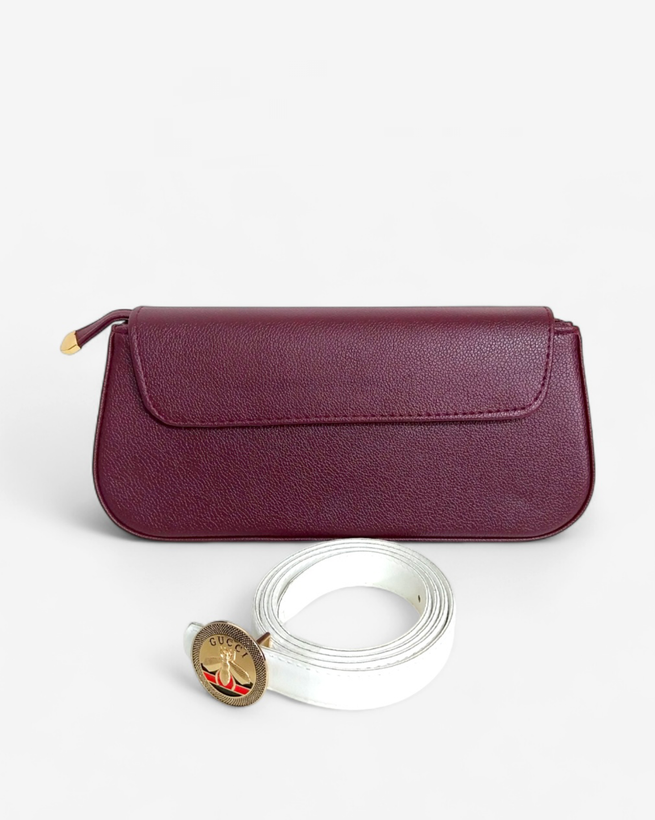 کیف زنانه دوشی بند کوتاه زرشکی چرم