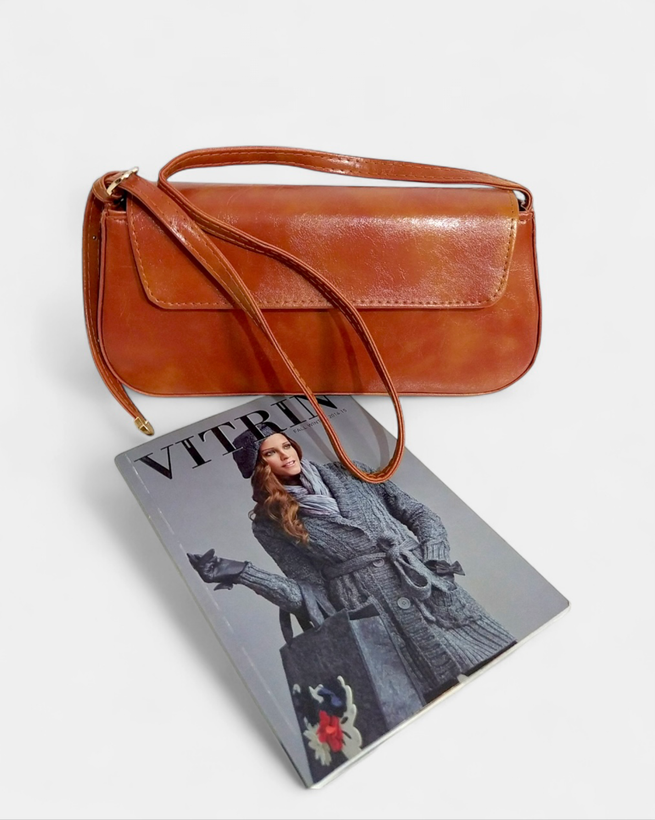 کیف مجلسی زنانه دستی چرم عسلی