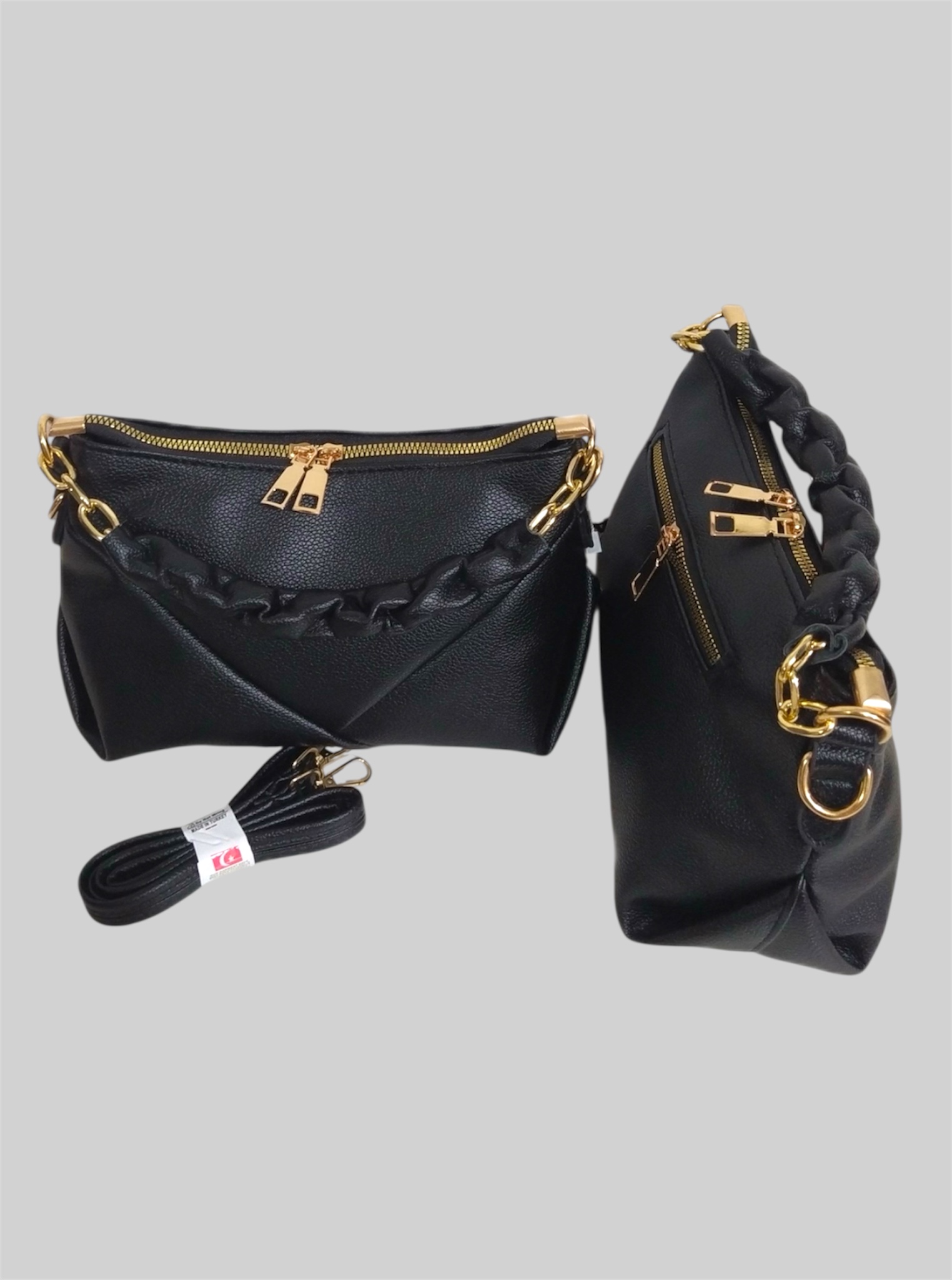 کیف کلاسیک زنانه چرم مشکی کرم کد79